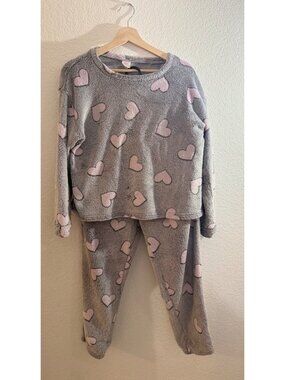 Wonder Nation Girls Gray Pink Heart Pajama Lounge Set Size XXL (18)